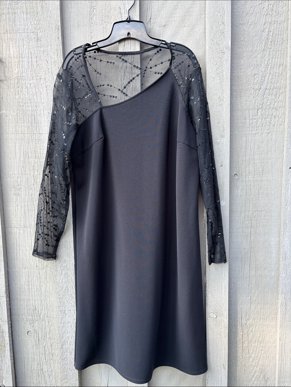 Onyx Nite by Wendye Chaitin Asymmetrical Neckline Sheer Long Sleeves Size 18